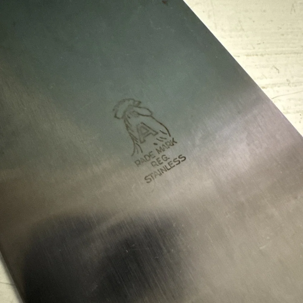 Vtg Meat Cleaver Butcher Knife Kitchen Cutlery‎ Heavy Handle A Rooster Emblem